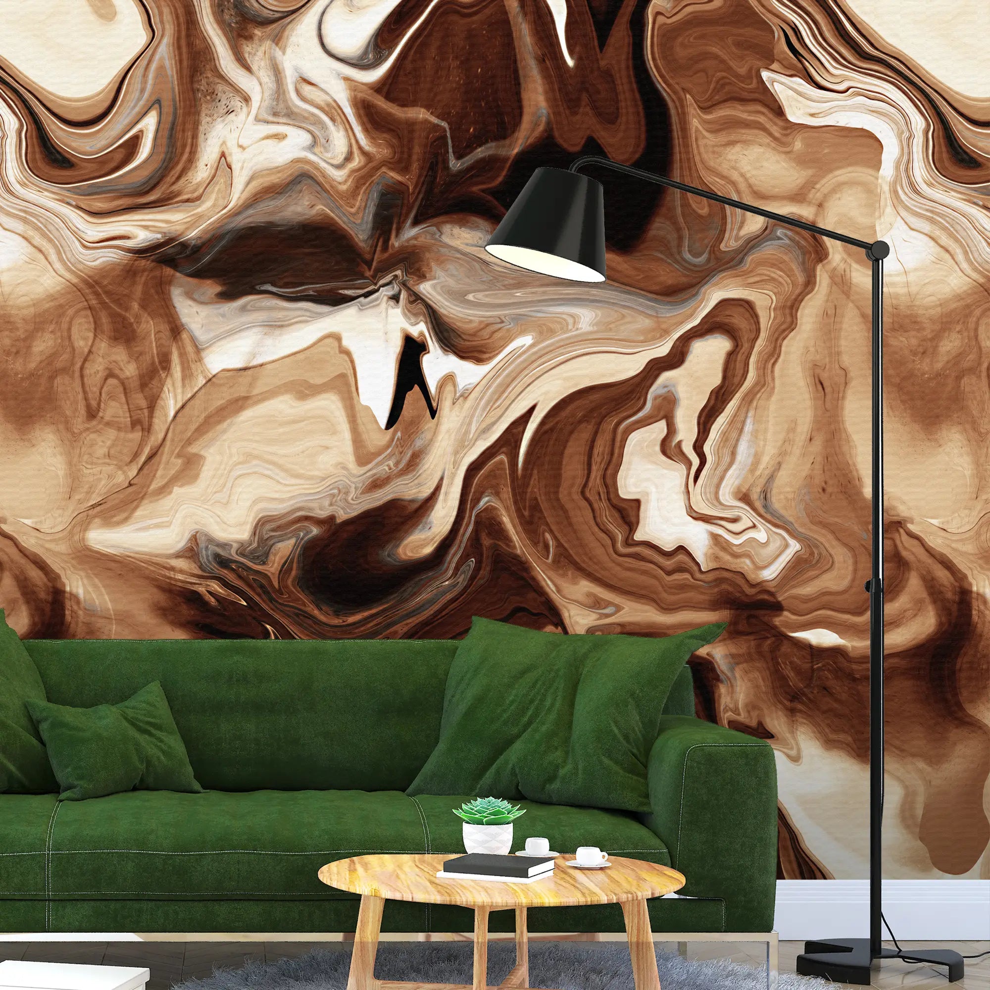 3249 / Earth-Toned Marbled Elegance Wallpaper, Swirling Abstract Mural, Luxurious Wall Art, Natural Stone Aesthetic - Artevella