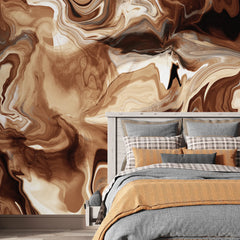 3249 / Earth-Toned Marbled Elegance Wallpaper, Swirling Abstract Mural, Luxurious Wall Art, Natural Stone Aesthetic - Artevella