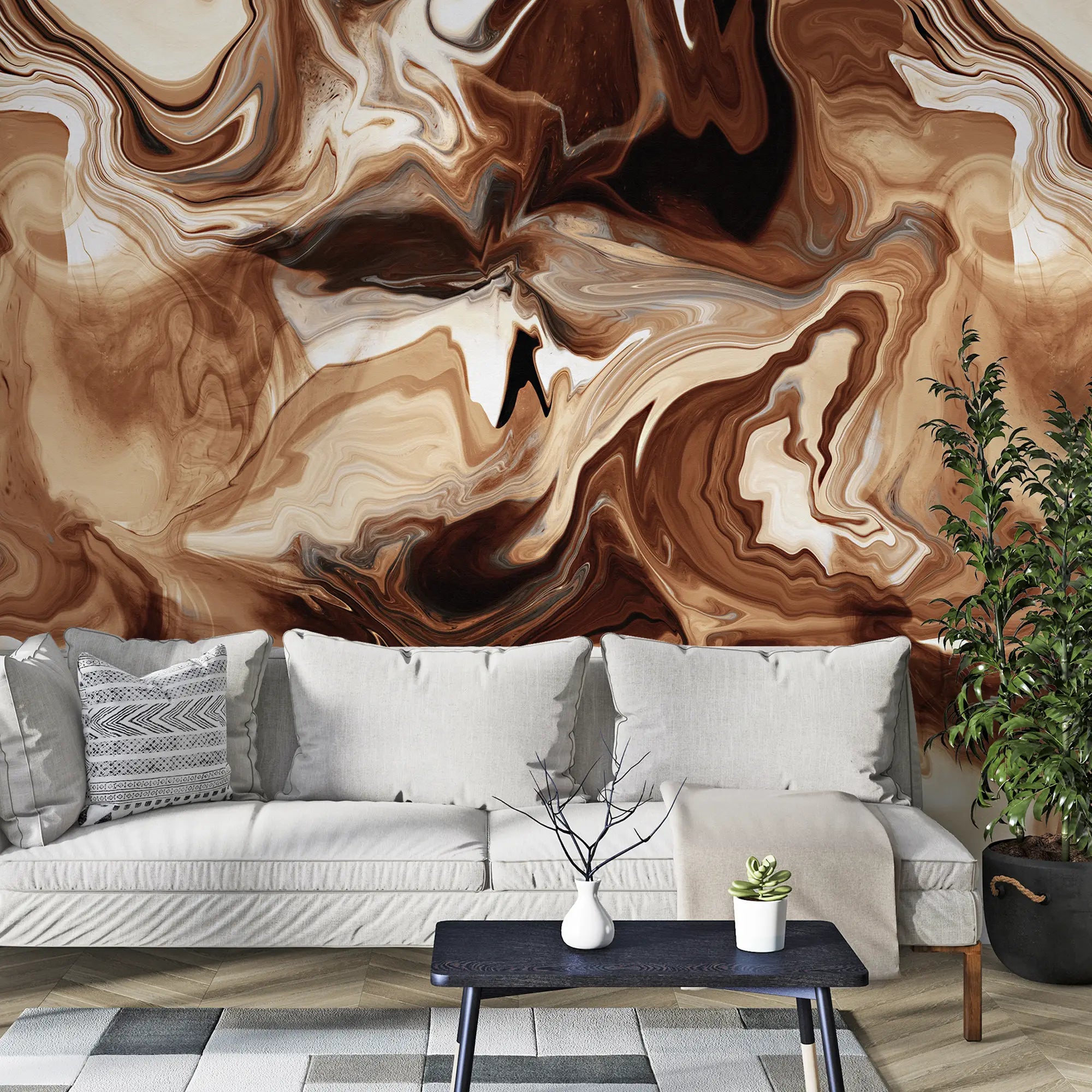 3249 / Earth-Toned Marbled Elegance Wallpaper, Swirling Abstract Mural, Luxurious Wall Art, Natural Stone Aesthetic - Artevella