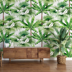 3250 / Lush Palm Leaf Print Wallpaper, Tropical Foliage Mural, Vibrant Green Botanical Wall Covering, Refreshing Nature-Themed Decor - Artevella