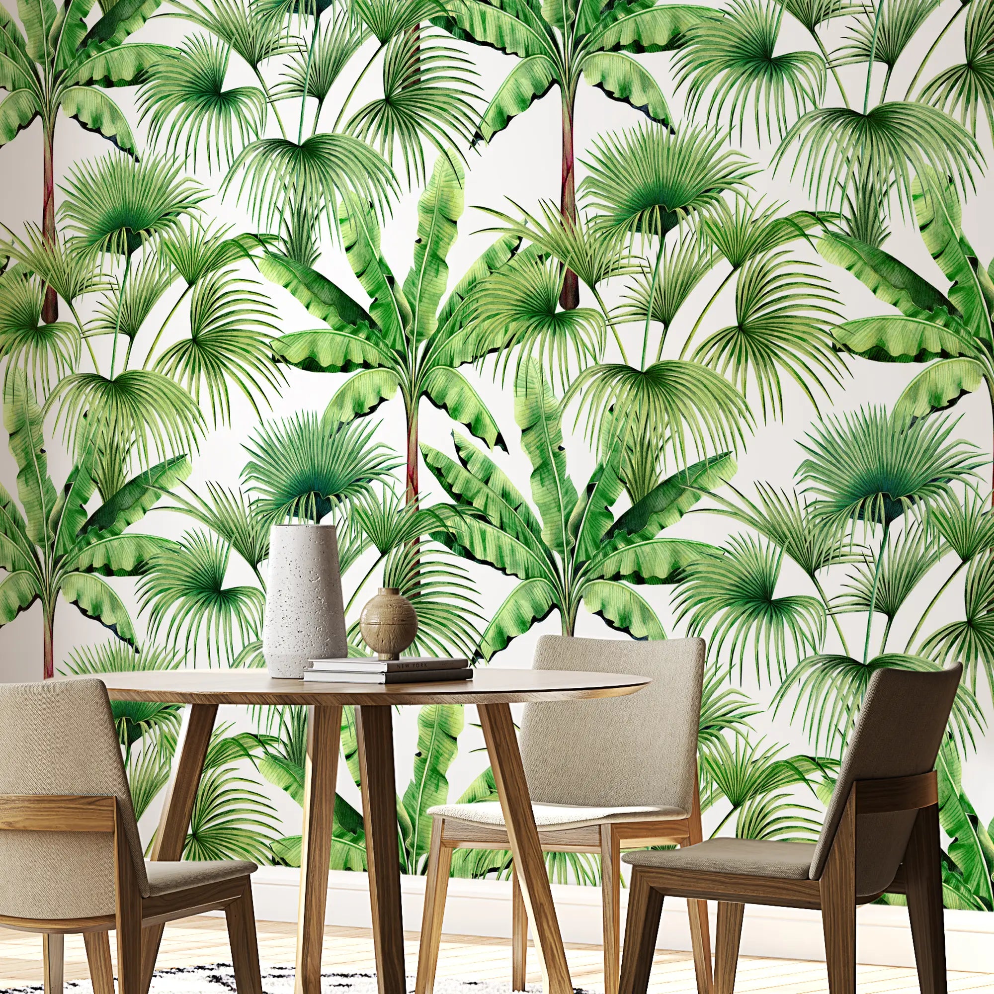 3250 / Lush Palm Leaf Print Wallpaper, Tropical Foliage Mural, Vibrant Green Botanical Wall Covering, Refreshing Nature-Themed Decor - Artevella