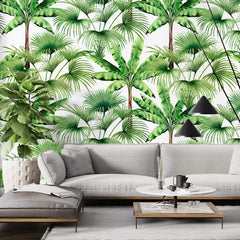 3250 / Lush Palm Leaf Print Wallpaper, Tropical Foliage Mural, Vibrant Green Botanical Wall Covering, Refreshing Nature-Themed Decor - Artevella