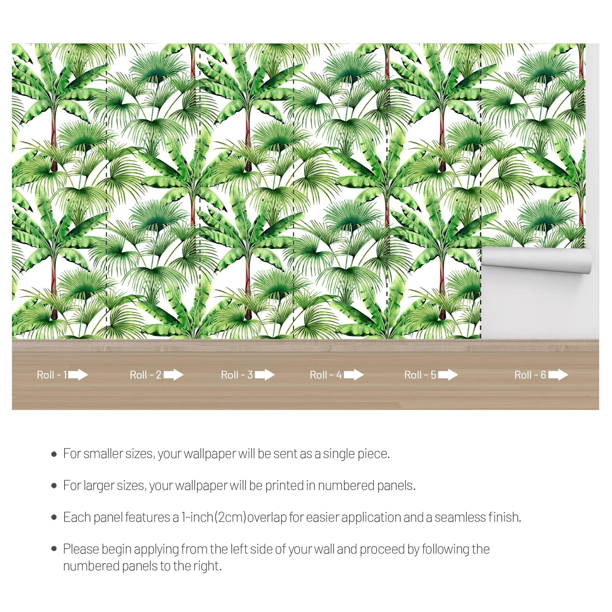 3250 / Lush Palm Leaf Print Wallpaper, Tropical Foliage Mural, Vibrant Green Botanical Wall Covering, Refreshing Nature-Themed Decor - Artevella