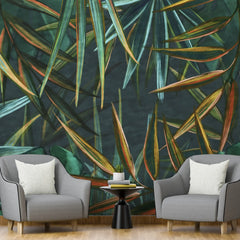 3252 / Tropical Foliage Wallpaper, Artistic Botanical Wall Mural, Colorful Leaf Design, Exotic Home Decor, Vibrant Plant Pattern - Artevella