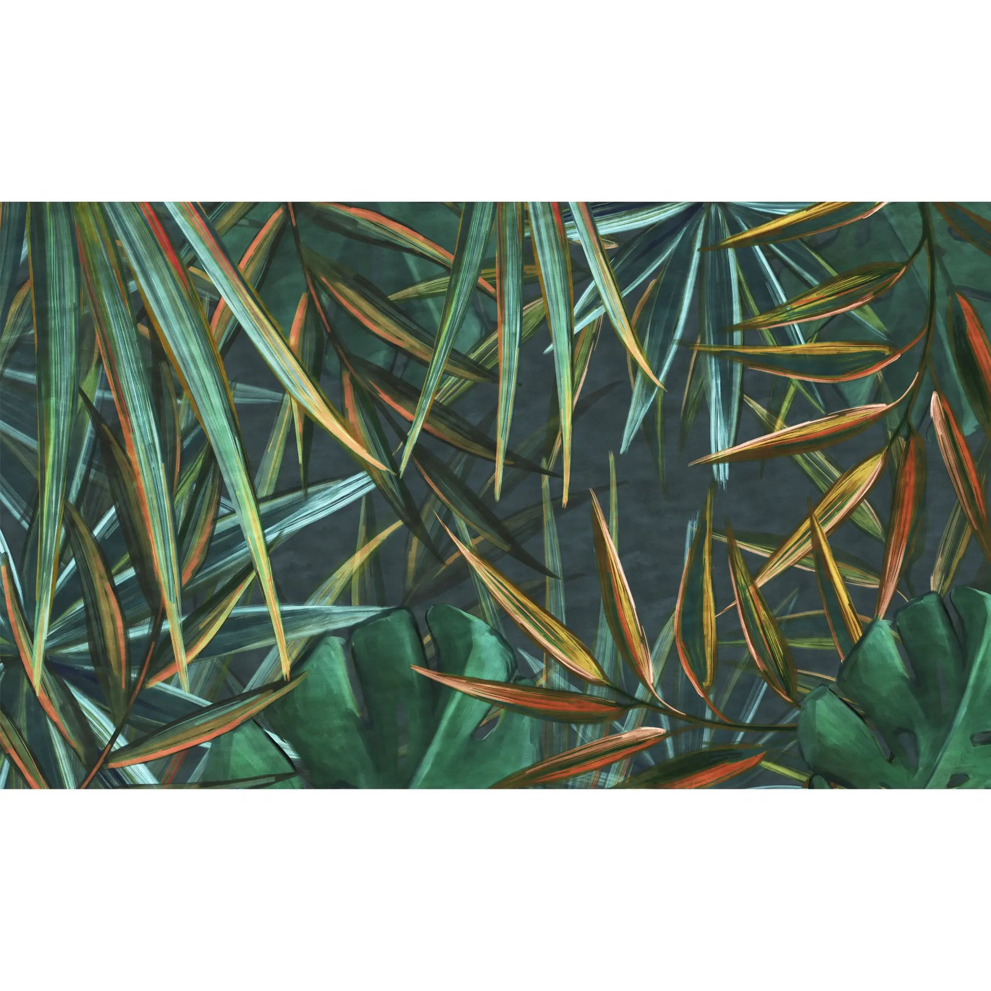 3252 / Tropical Foliage Wallpaper, Artistic Botanical Wall Mural, Colorful Leaf Design, Exotic Home Decor, Vibrant Plant Pattern - Artevella