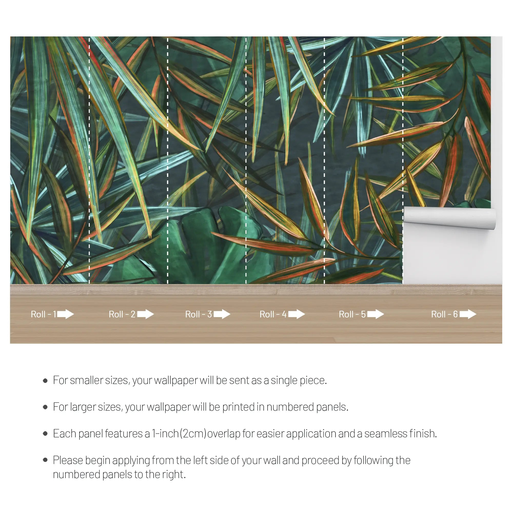 3252 / Tropical Foliage Wallpaper, Artistic Botanical Wall Mural, Colorful Leaf Design, Exotic Home Decor, Vibrant Plant Pattern - Artevella