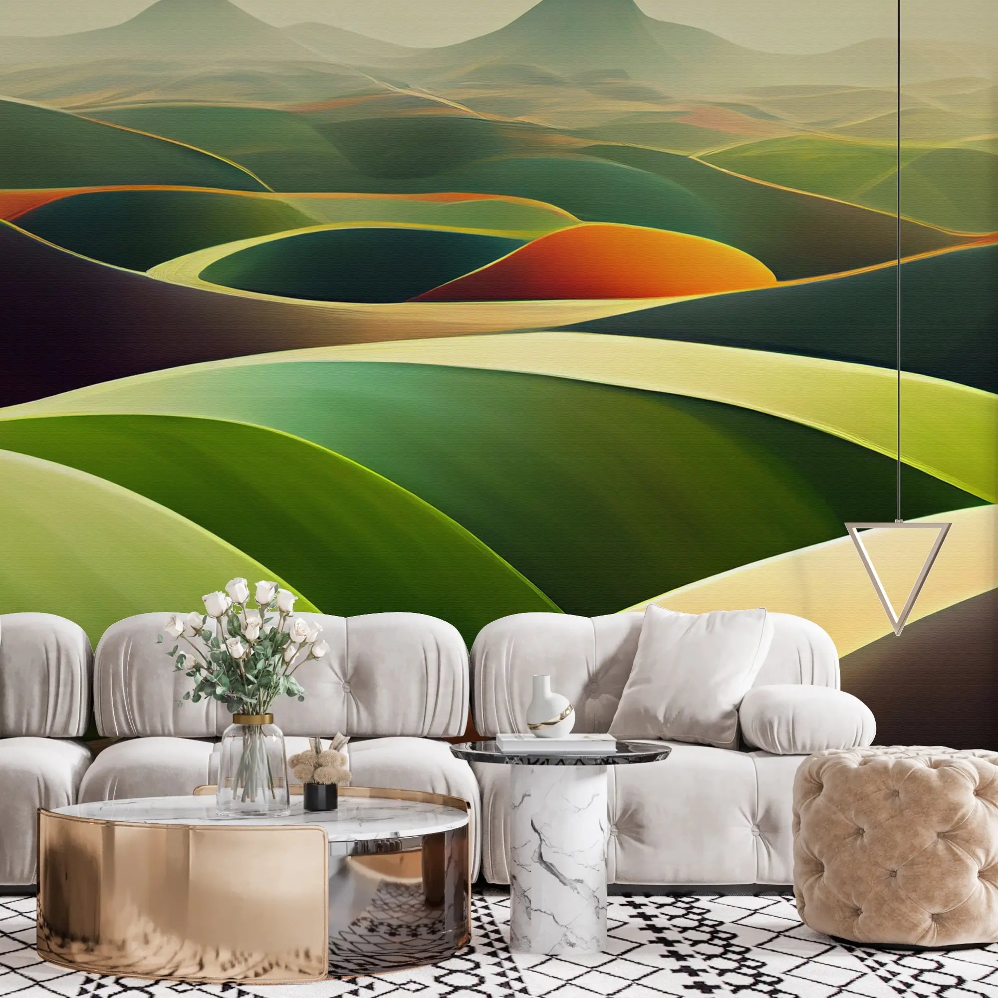 3253 / Abstract Landscape Wallpaper, Earth Tone Hill Mural, Modern Wavy Design, Artistic Topography Decor, Warm Color Wall Art - Artevella