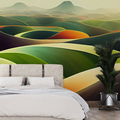 3253 / Abstract Landscape Wallpaper, Earth Tone Hill Mural, Modern Wavy Design, Artistic Topography Decor, Warm Color Wall Art - Artevella