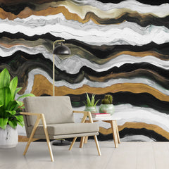 3254 / Abstract Wave Wallpaper, Earth Tone Strata Design, Bold Monochrome Mural, Modern Artistic Home Decor, Dynamic Wall Accent - Artevella