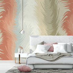 3258 / Feather Swirl Wallpaper, Soft Coral and Blue Pattern, Organic Movement Wall Design, Gentle Textured Decor - Artevella