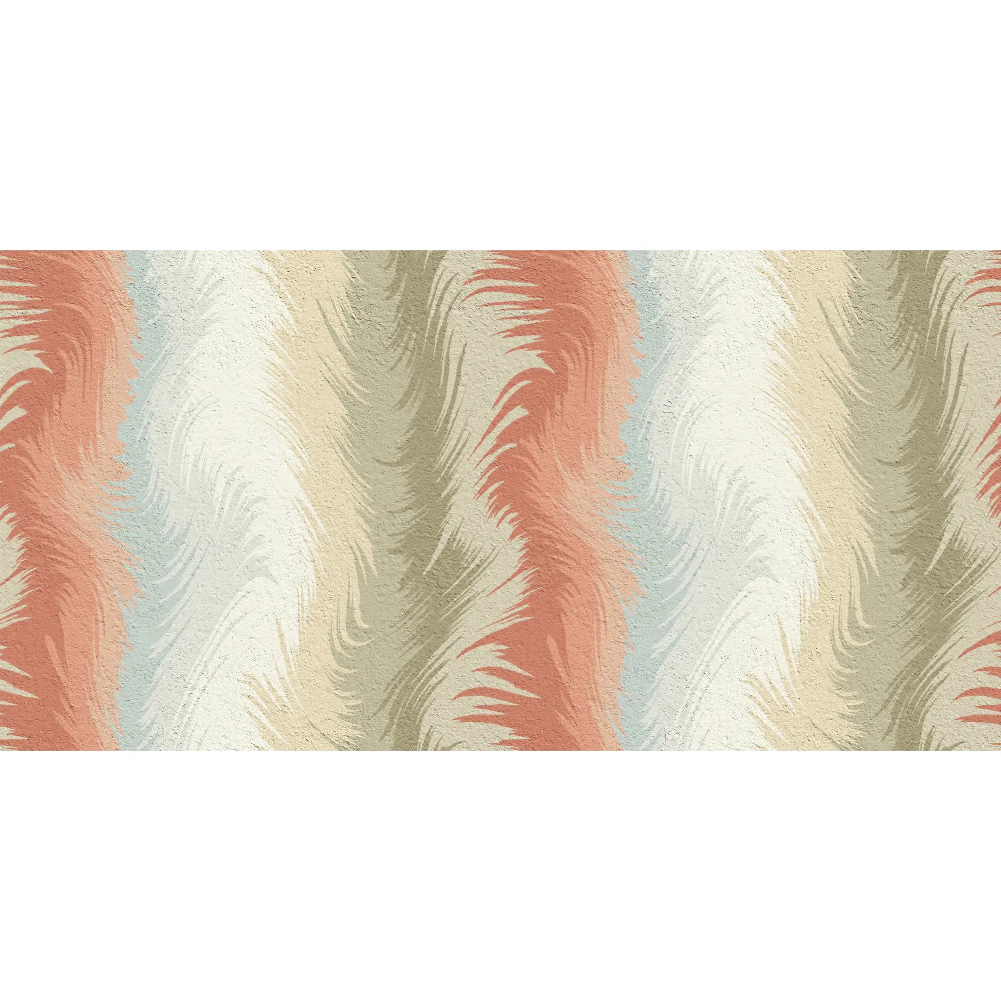 3258 / Feather Swirl Wallpaper, Soft Coral and Blue Pattern, Organic Movement Wall Design, Gentle Textured Decor - Artevella