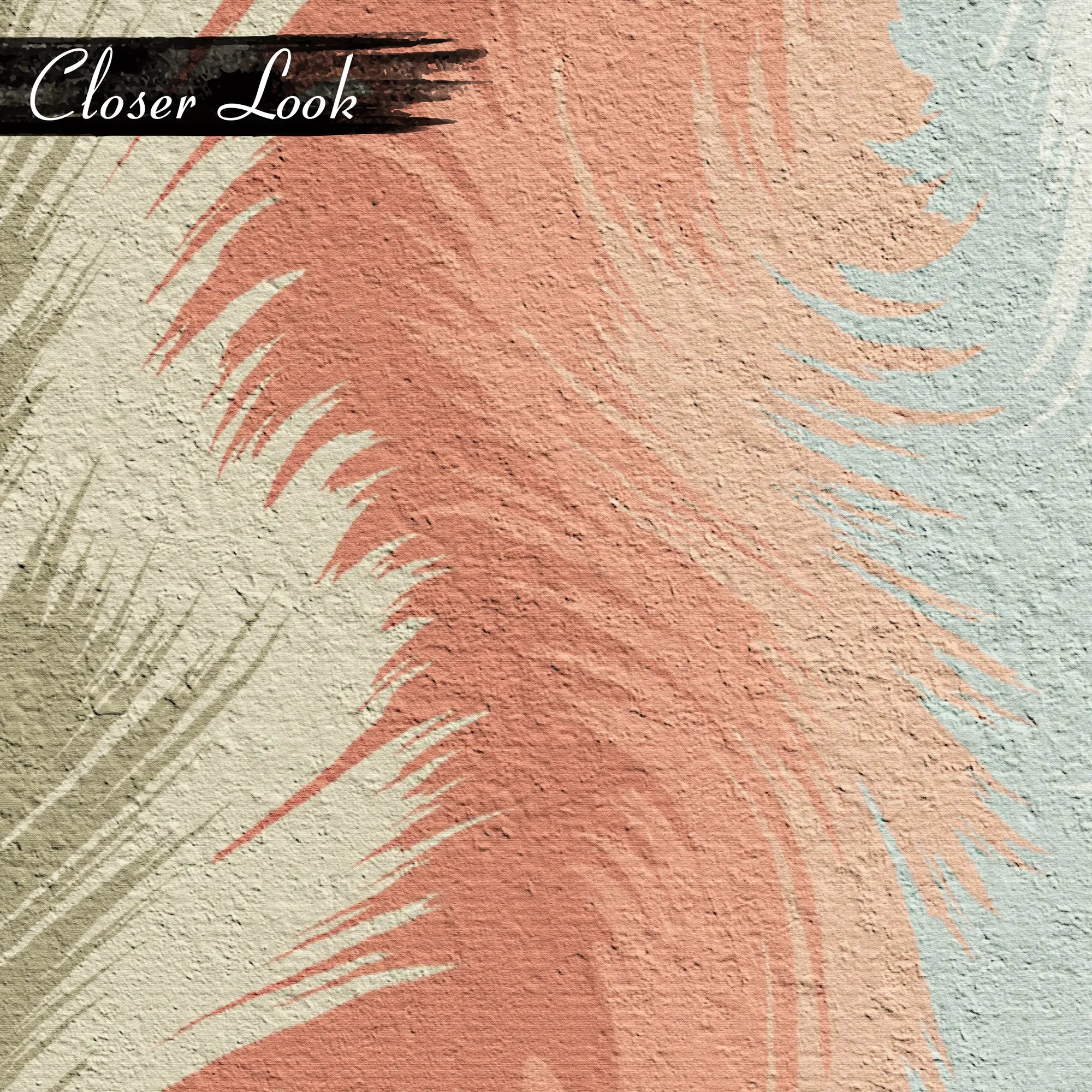 3258 / Feather Swirl Wallpaper, Soft Coral and Blue Pattern, Organic Movement Wall Design, Gentle Textured Decor - Artevella