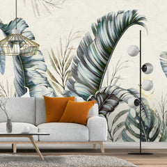 3260 / Tropical Leaf Wallpaper Mural, Chic Exotic Palm Botanical Art, Monochrome Foliage Design, Neutral Home Decor - Artevella