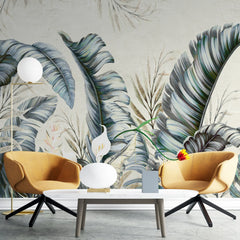 3260 / Tropical Leaf Wallpaper Mural, Chic Exotic Palm Botanical Art, Monochrome Foliage Design, Neutral Home Decor - Artevella