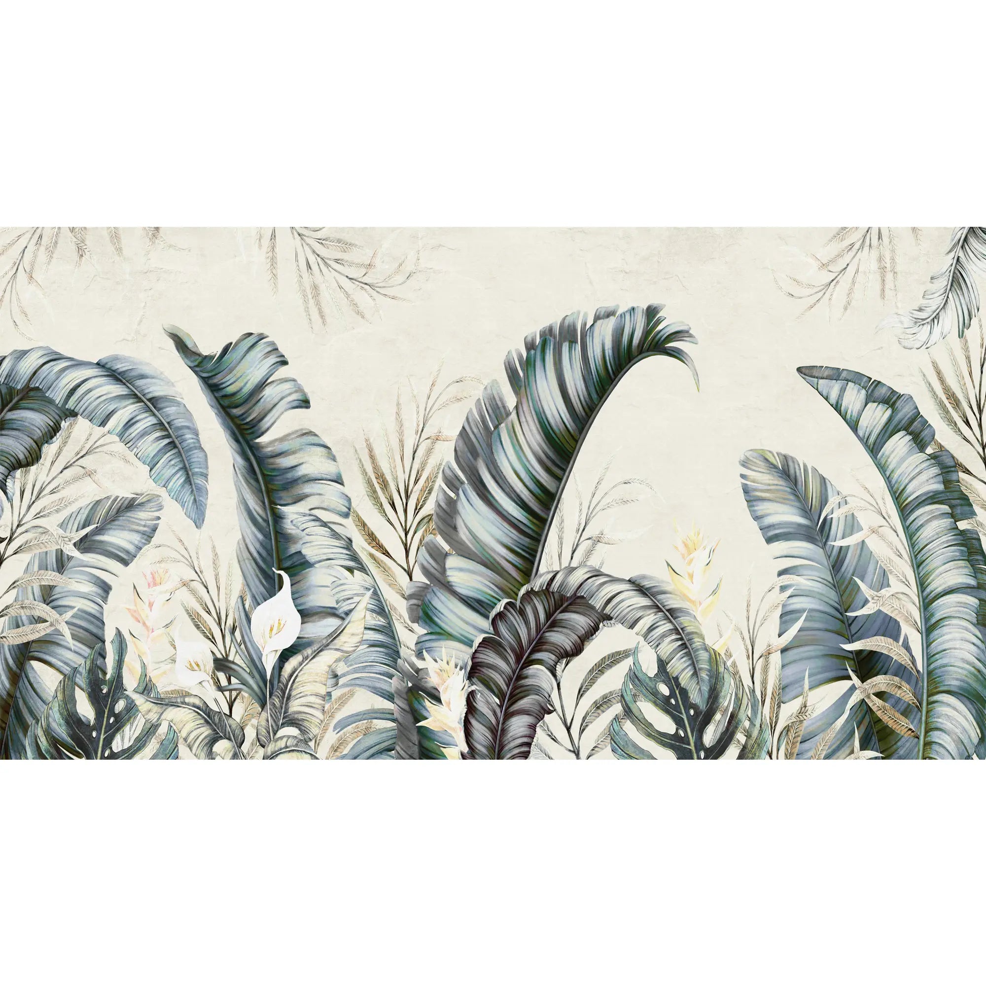 3260 / Tropical Leaf Wallpaper Mural, Chic Exotic Palm Botanical Art, Monochrome Foliage Design, Neutral Home Decor - Artevella