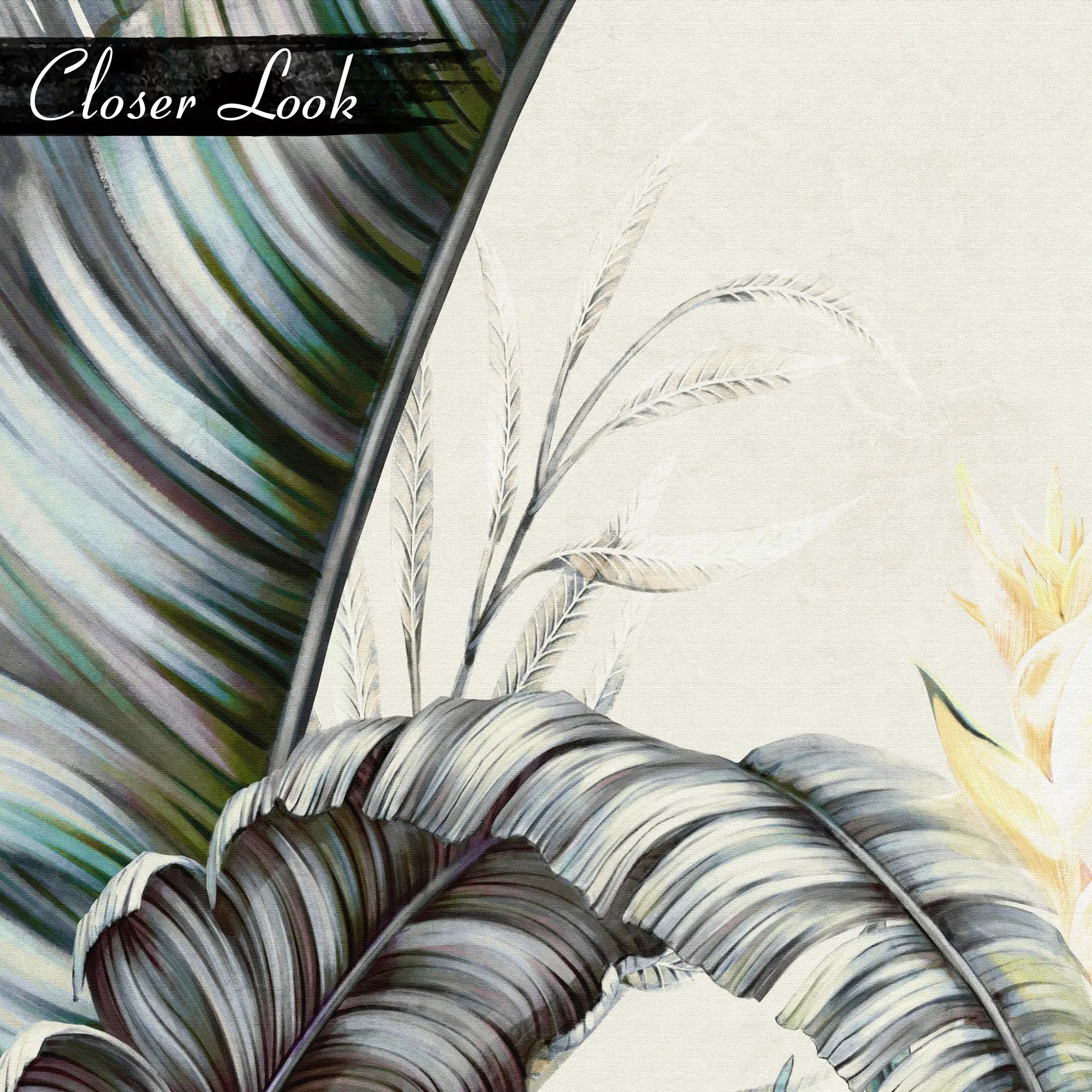 3260 / Tropical Leaf Wallpaper Mural, Chic Exotic Palm Botanical Art, Monochrome Foliage Design, Neutral Home Decor - Artevella