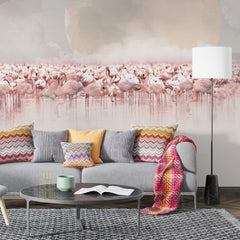 3264 / Serene Flamingo Moon Wallpaper, Tranquil Waterbird Wall Mural, Soft Pink Bird Art, Calming Nature Home Decor - Artevella