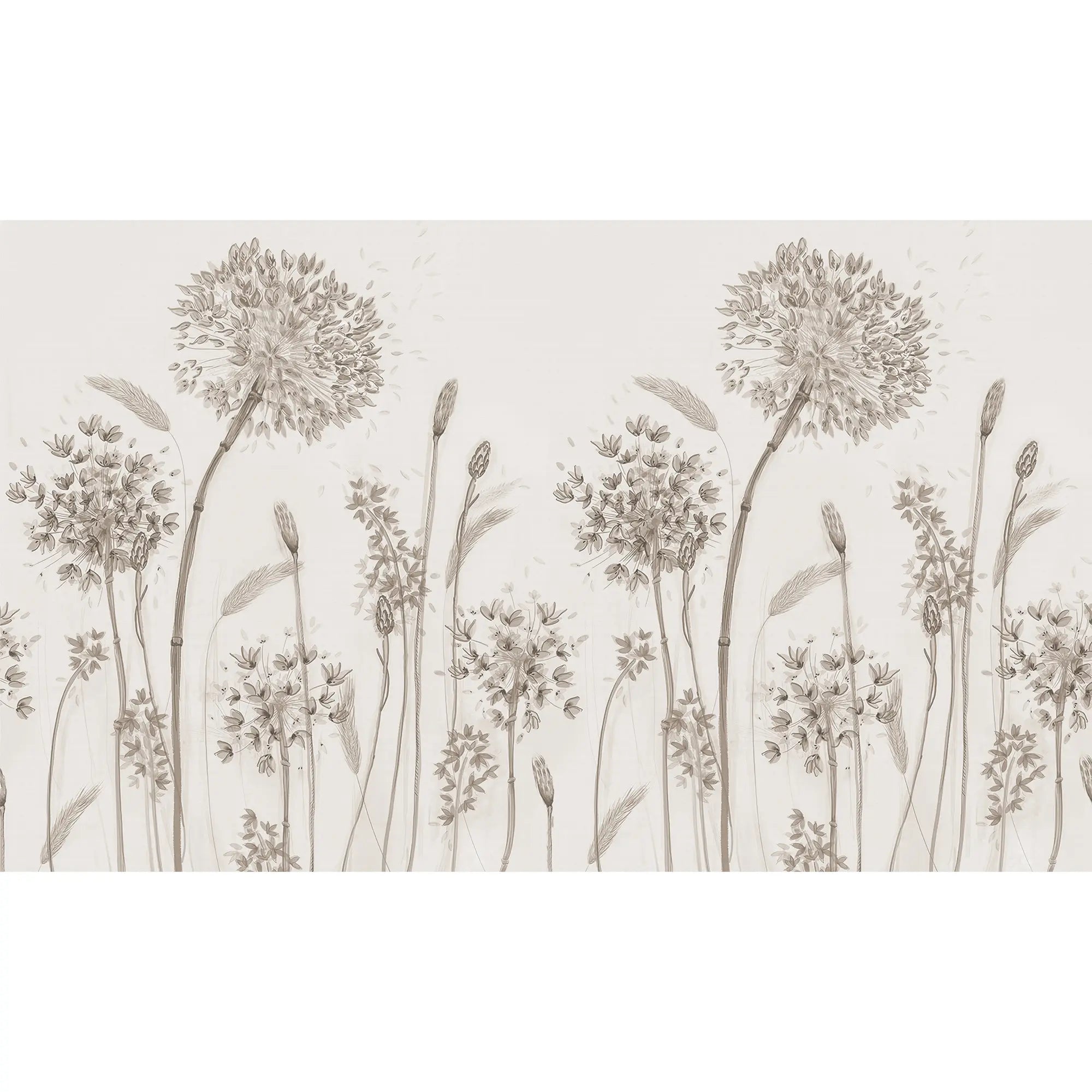 3265 / Sketch Style Wildflower Wallpaper, Elegant Monochrome Meadow Mural, Tranquil Botanical Illustration, Neutral Home Decor - Artevella