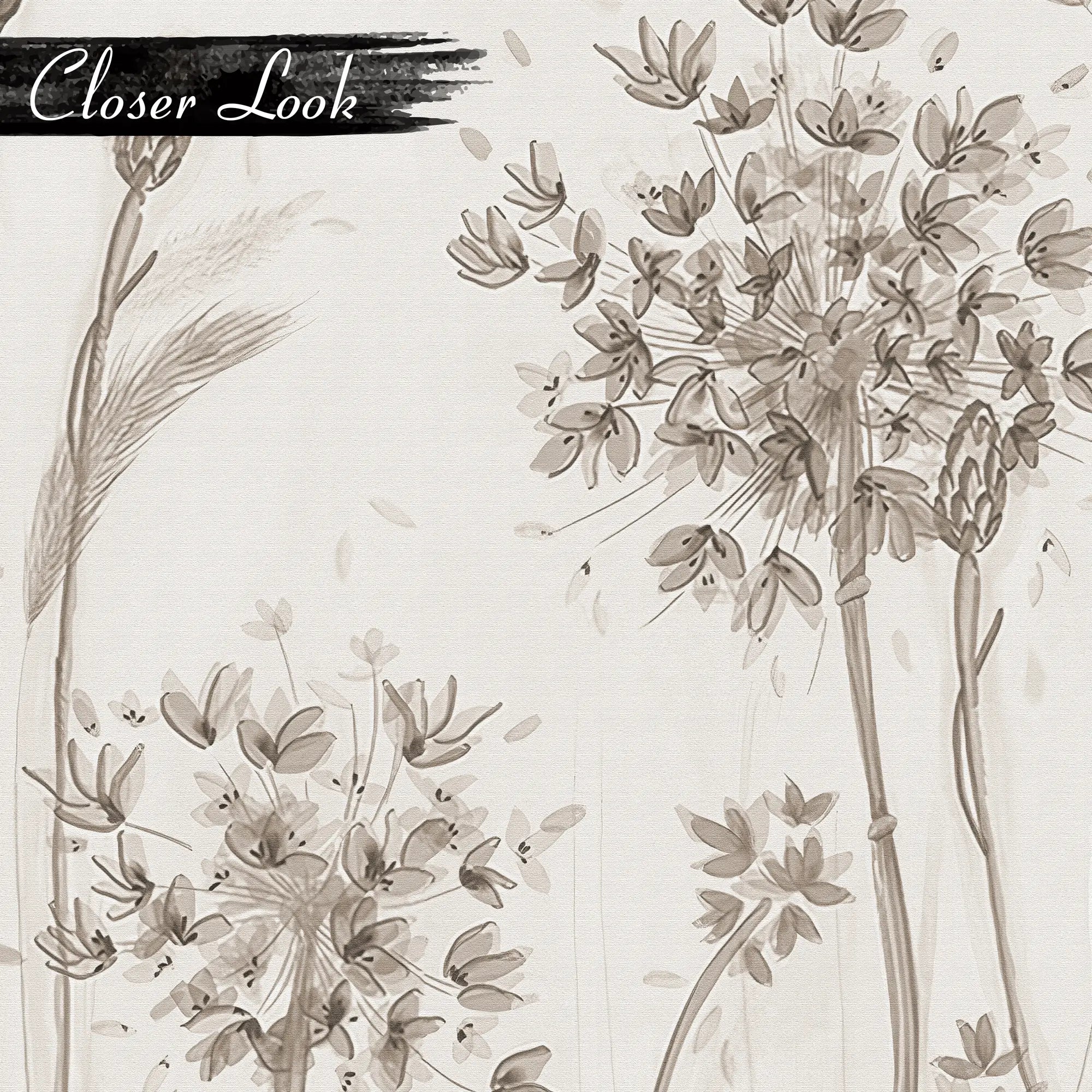 3265 / Sketch Style Wildflower Wallpaper, Elegant Monochrome Meadow Mural, Tranquil Botanical Illustration, Neutral Home Decor - Artevella