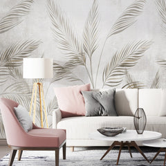 3268 / Elegant Botanical Leaf Wallpaper, Metallic Foil Detailing Wall Mural, Neutral Tones Home Decor - Artevella