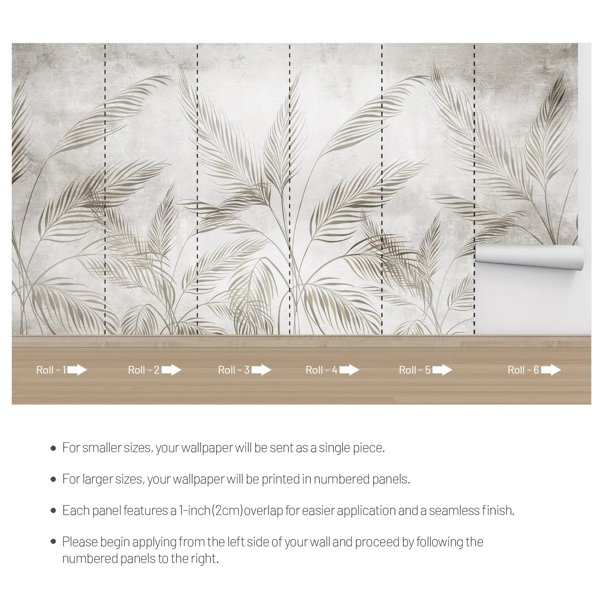 3268 / Elegant Botanical Leaf Wallpaper, Metallic Foil Detailing Wall Mural, Neutral Tones Home Decor - Artevella