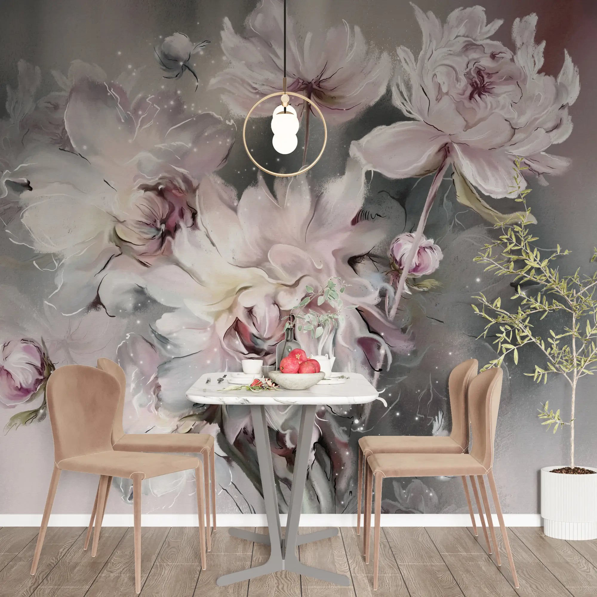 3271 / Dreamy Floral Bouquet Wallpaper, Romantic Ethereal Flower Wall Mural, Soft Petal Artistic Design, Tranquil Home Decor - Artevella