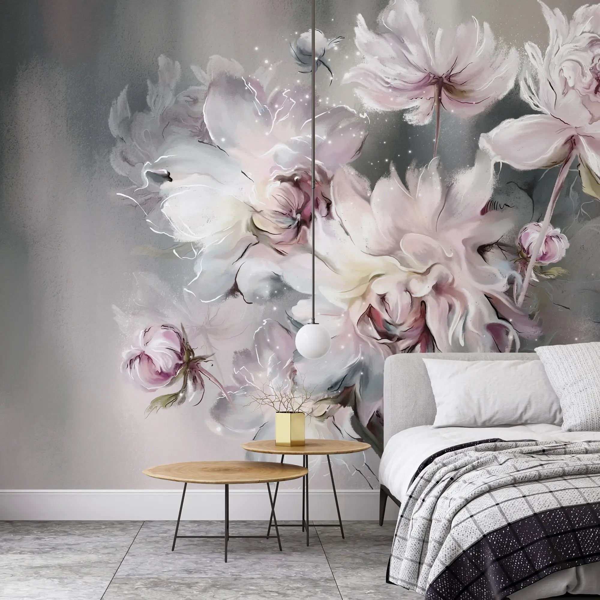 3271 / Dreamy Floral Bouquet Wallpaper, Romantic Ethereal Flower Wall Mural, Soft Petal Artistic Design, Tranquil Home Decor - Artevella