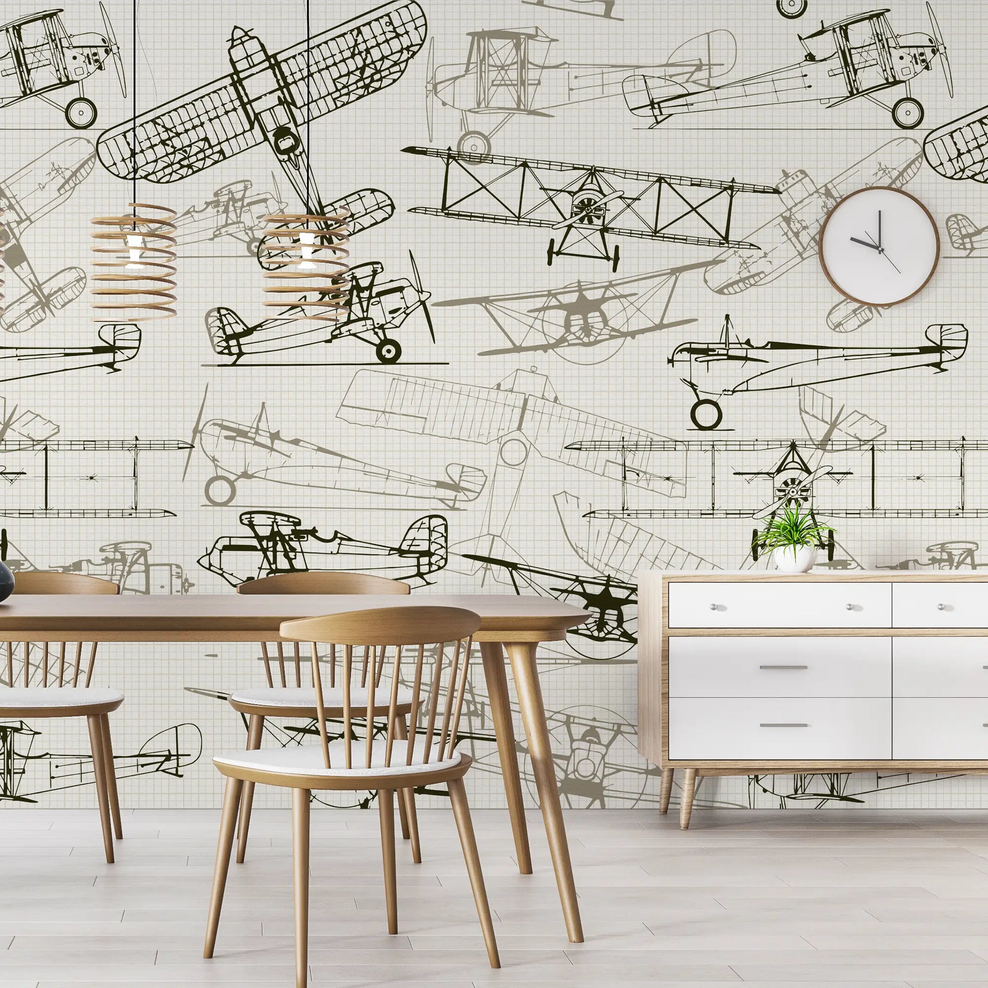 3276 / Vintage Aircraft Wallpaper, Aviation Blueprint Wall Art, Historical Airplane Design Mural - Artevella