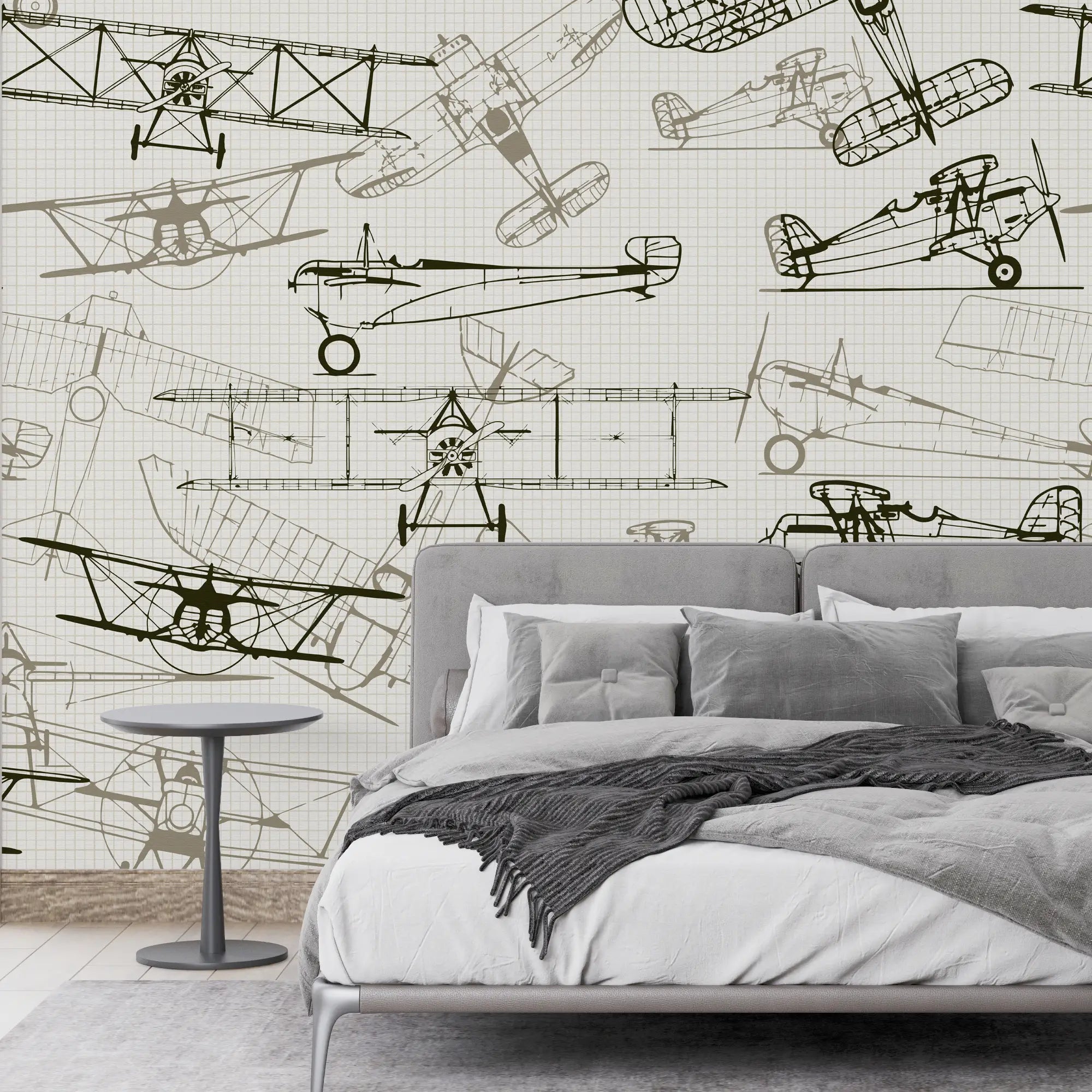 3276 / Vintage Aircraft Wallpaper, Aviation Blueprint Wall Art, Historical Airplane Design Mural - Artevella