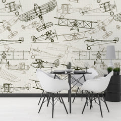 3276 / Vintage Aircraft Wallpaper, Aviation Blueprint Wall Art, Historical Airplane Design Mural - Artevella