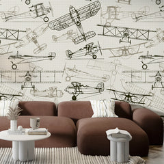 3276 / Vintage Aircraft Wallpaper, Aviation Blueprint Wall Art, Historical Airplane Design Mural - Artevella