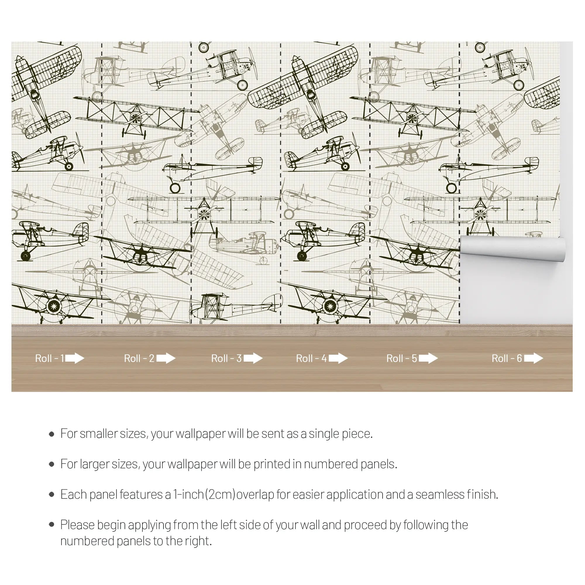 3276 / Vintage Aircraft Wallpaper, Aviation Blueprint Wall Art, Historical Airplane Design Mural - Artevella