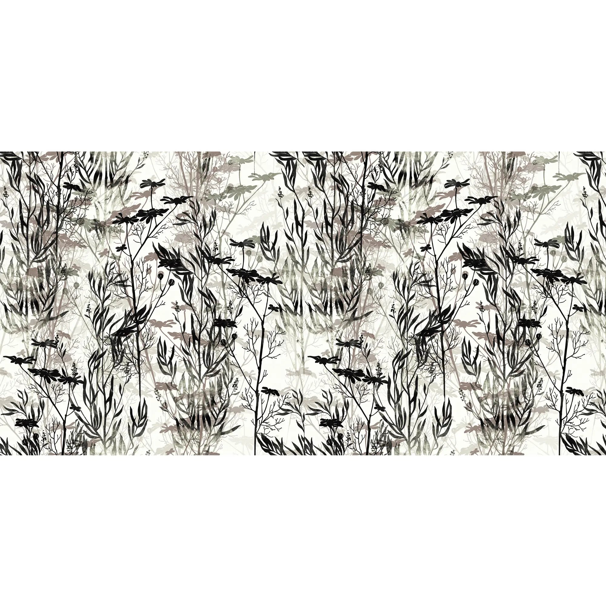 3278 / Botanical Bird Silhouette Wallpaper, Nature-Inspired Wall Art, Monochrome Forest Scene, Bird Watcher Decor - Artevella