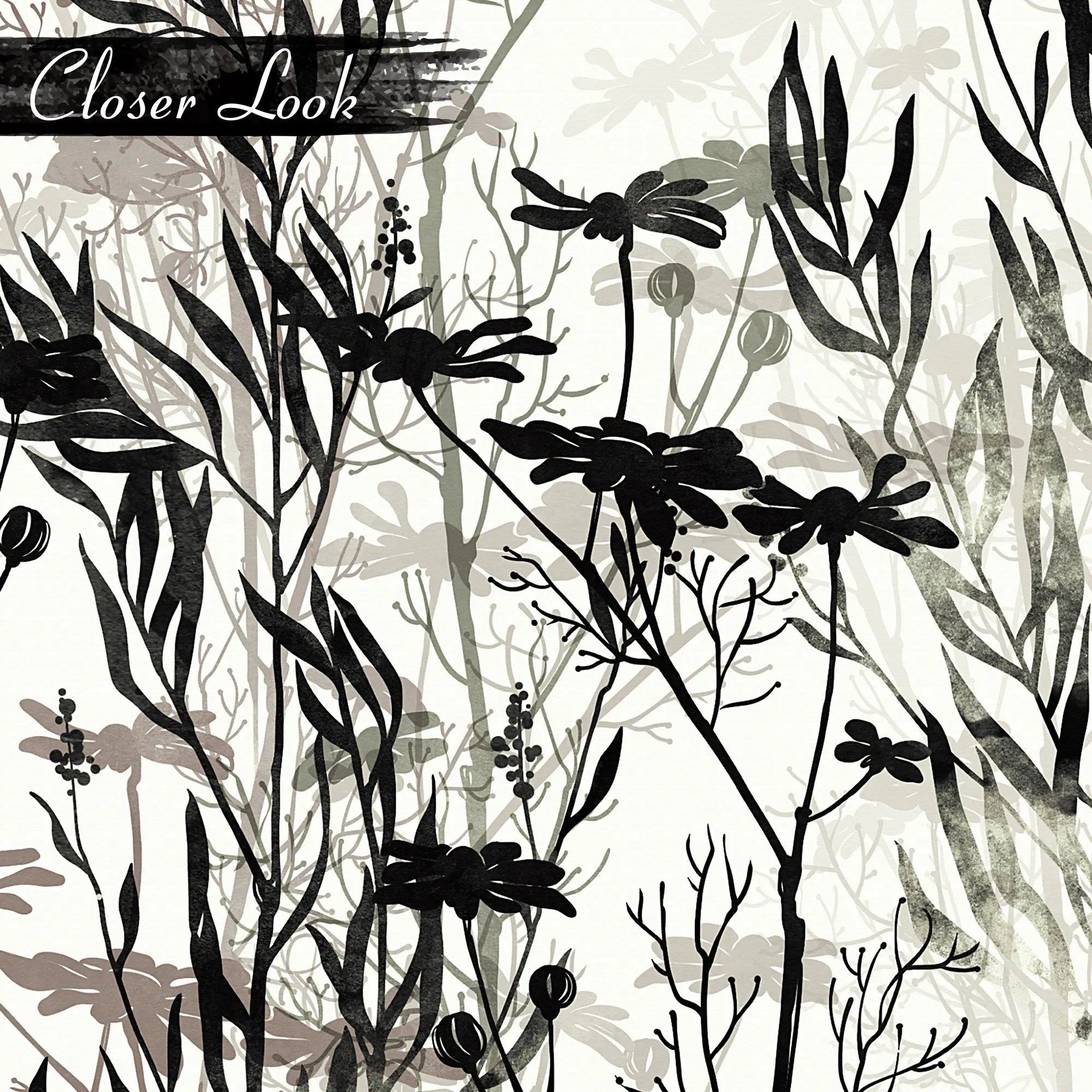 3278 / Botanical Bird Silhouette Wallpaper, Nature-Inspired Wall Art, Monochrome Forest Scene, Bird Watcher Decor - Artevella