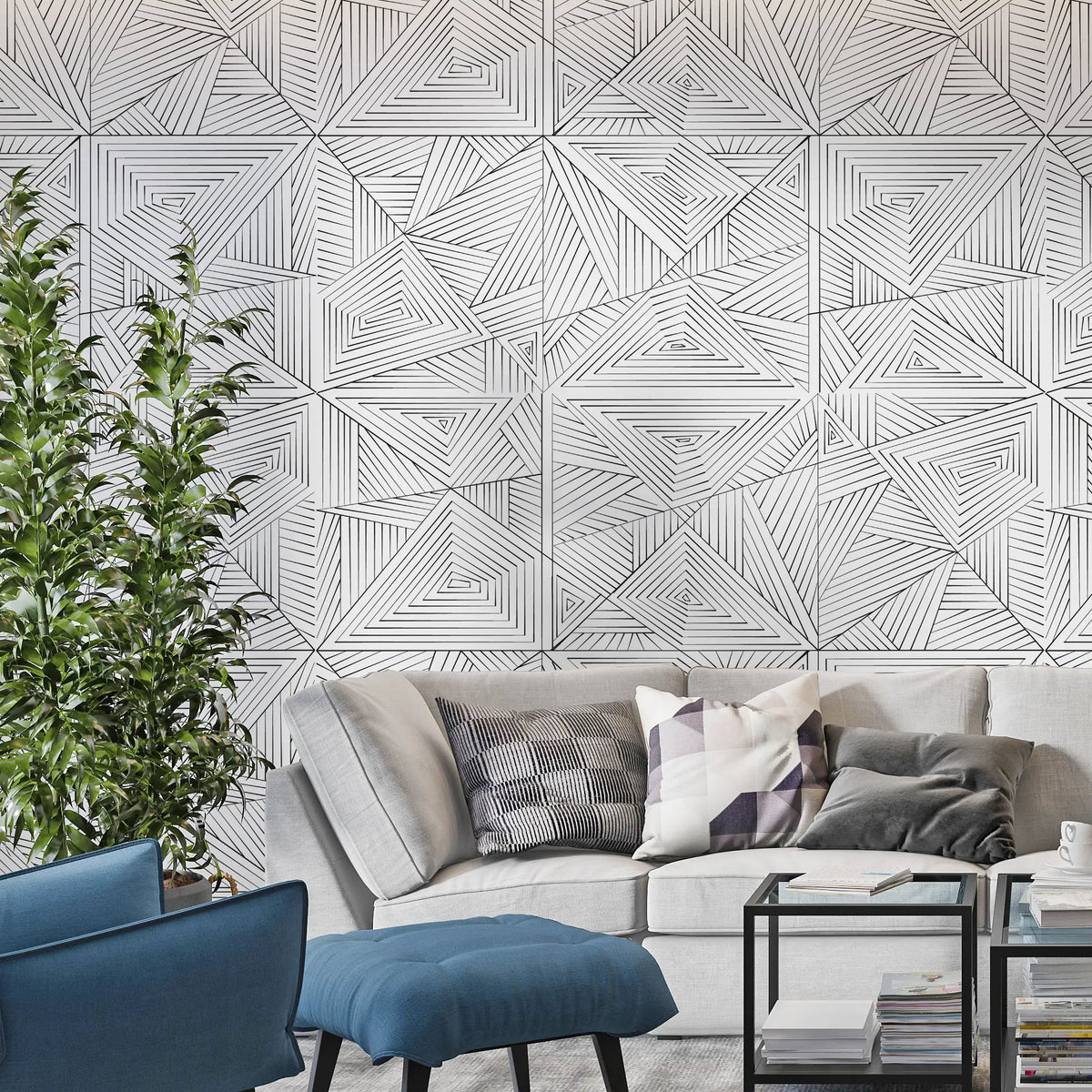 3279 / Geometric Triangle Wallpaper - Modern Abstract Art for Contemporary Home and Office Decor, Monochrome Design - Artevella