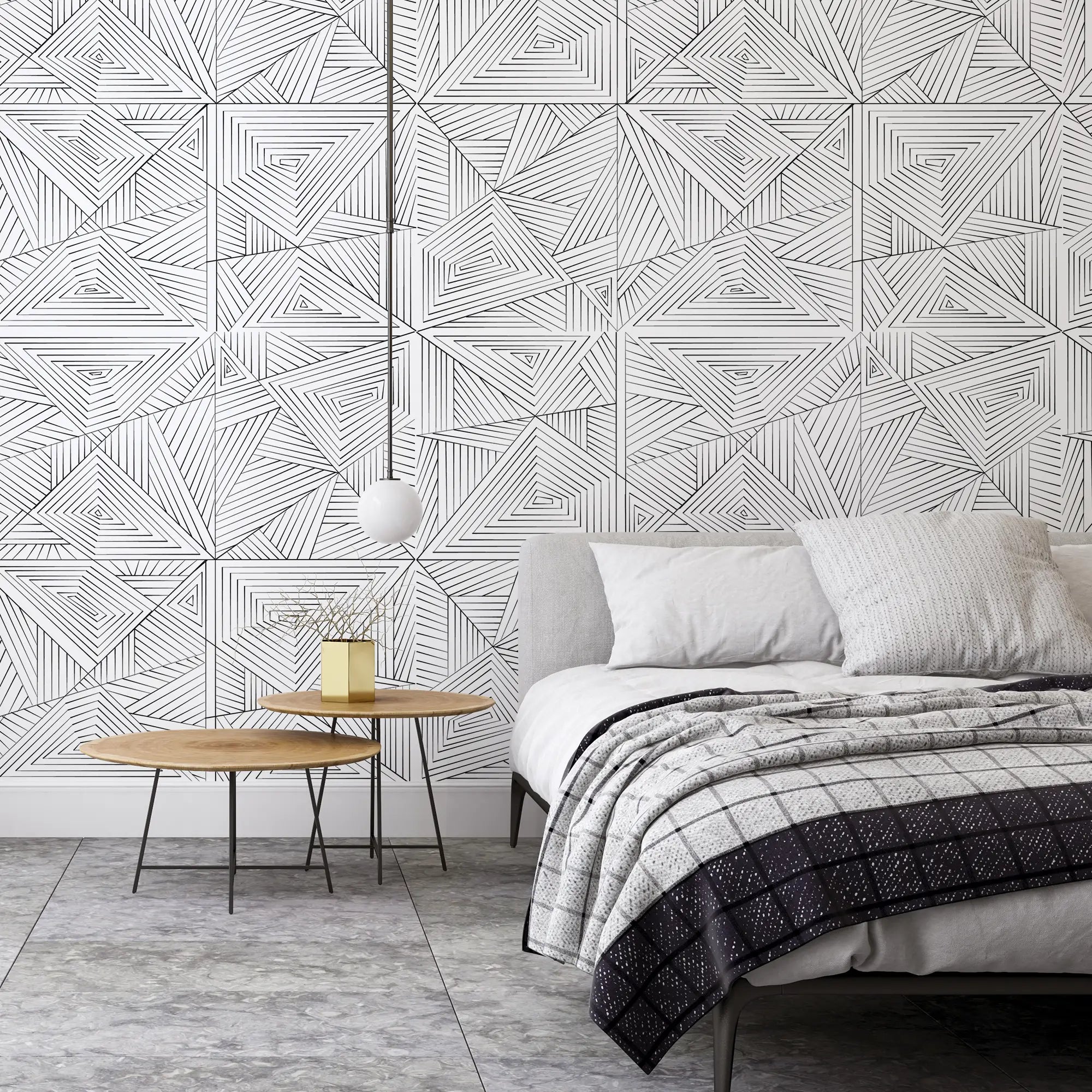 3279 / Geometric Triangle Wallpaper - Modern Abstract Art for Contemporary Home and Office Decor, Monochrome Design - Artevella