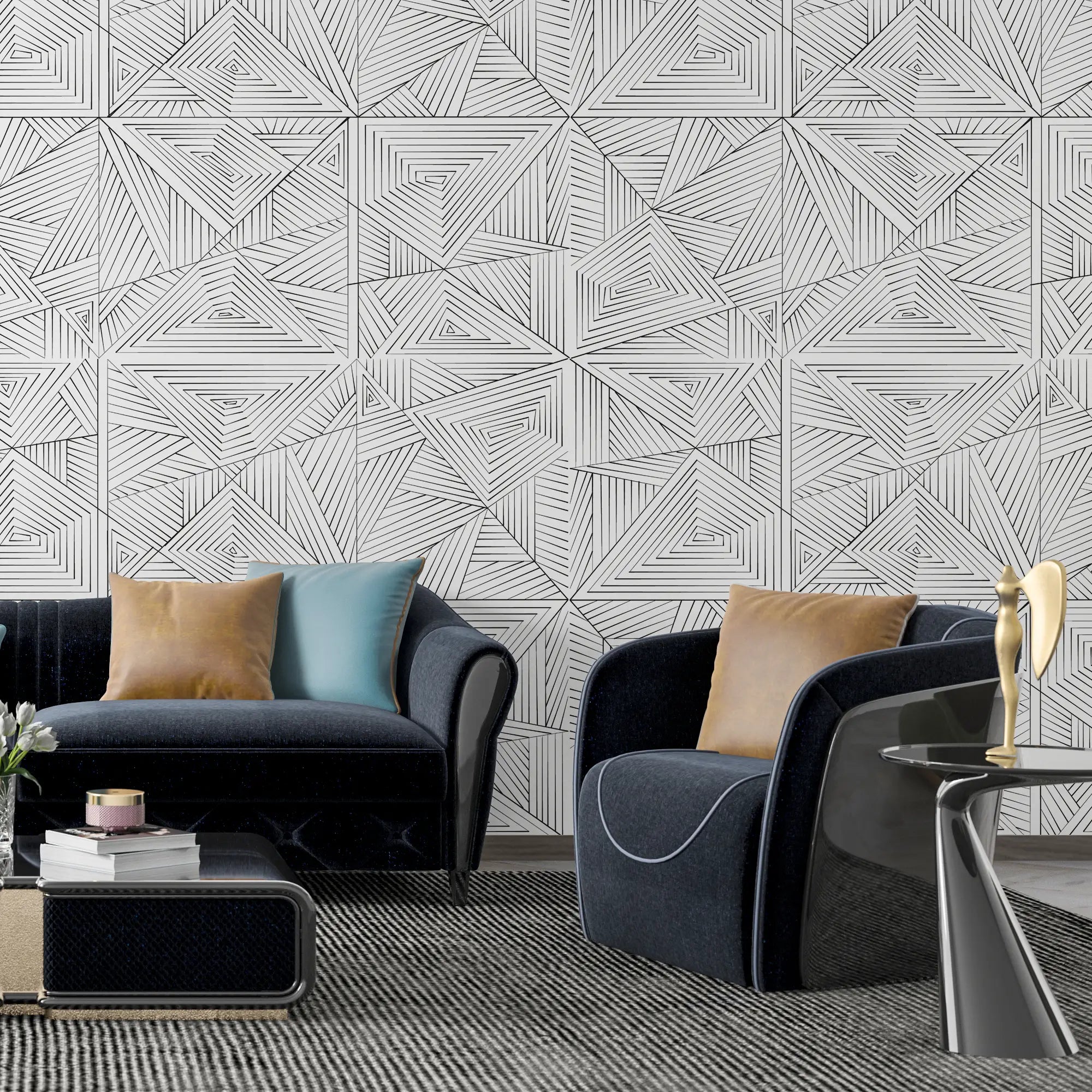 3279 / Geometric Triangle Wallpaper - Modern Abstract Art for Contemporary Home and Office Decor, Monochrome Design - Artevella