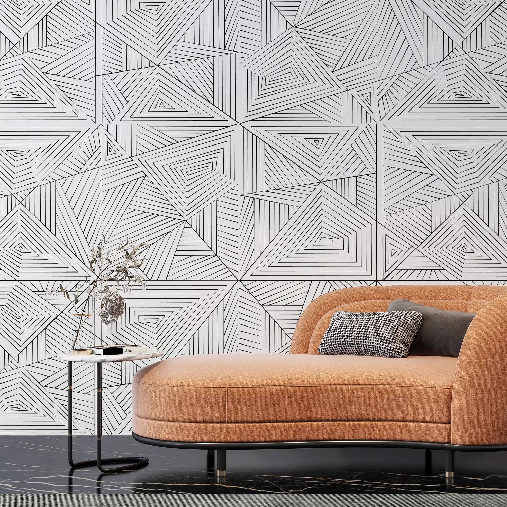 3279 / Geometric Triangle Wallpaper - Modern Abstract Art for Contemporary Home and Office Decor, Monochrome Design - Artevella