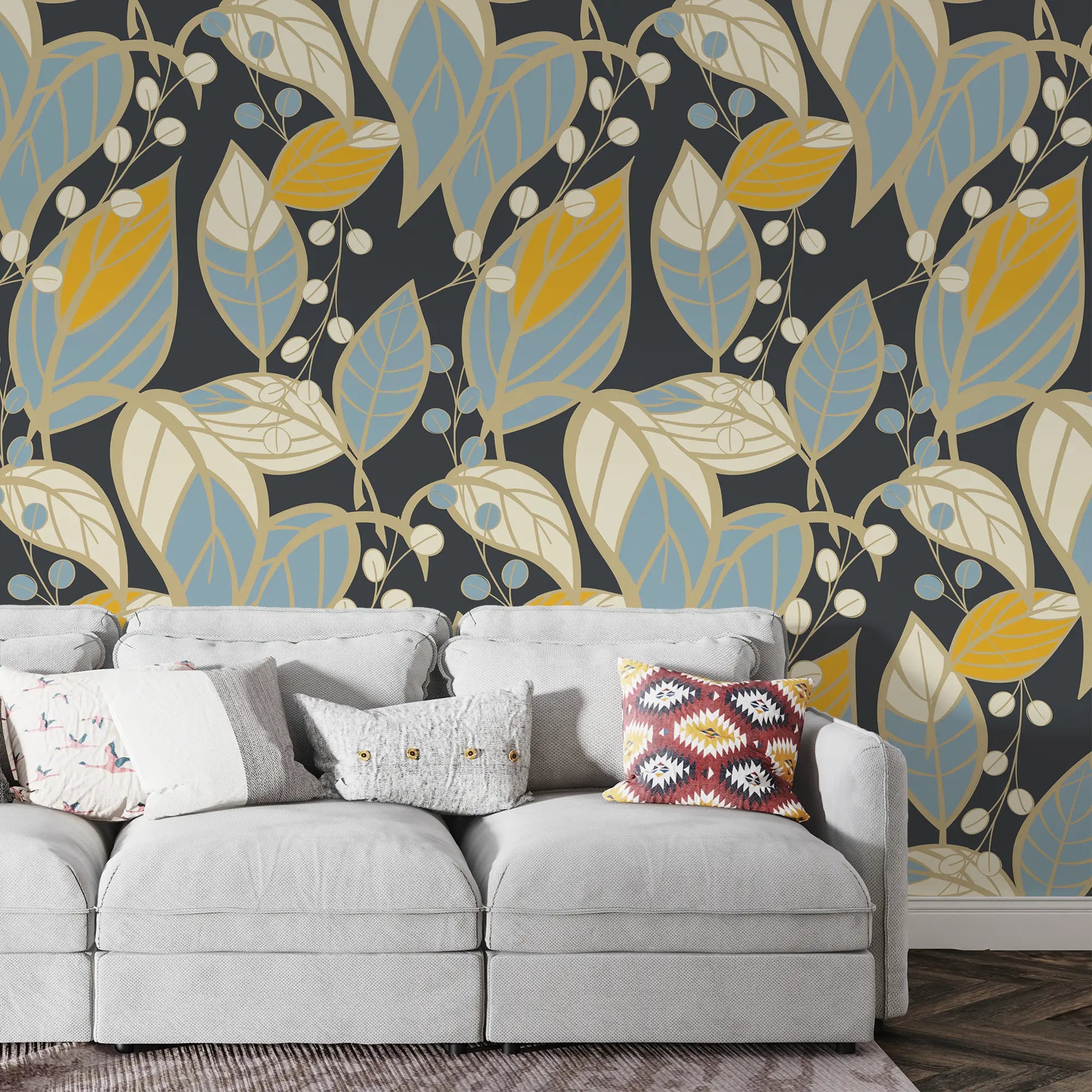 3280 / Elegant Autumn Leaf and Berries Wallpaper - Nature-Inspired Botanical Design for Cozy Home Interiors - Artevella