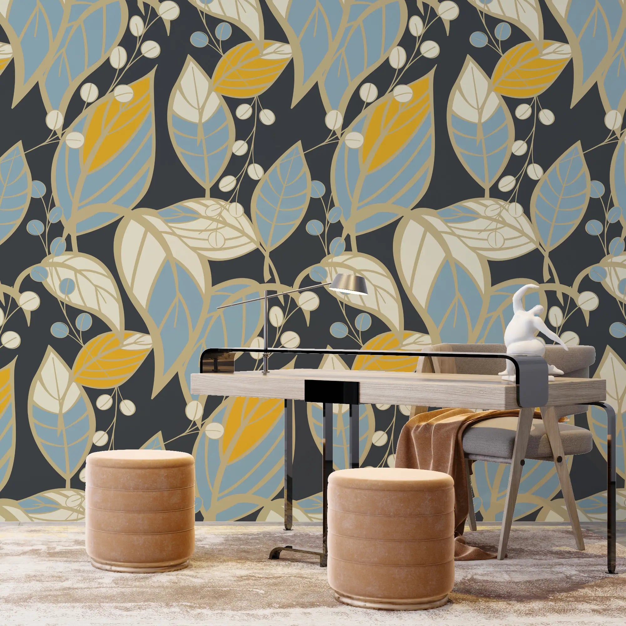 3280 / Elegant Autumn Leaf and Berries Wallpaper - Nature-Inspired Botanical Design for Cozy Home Interiors - Artevella