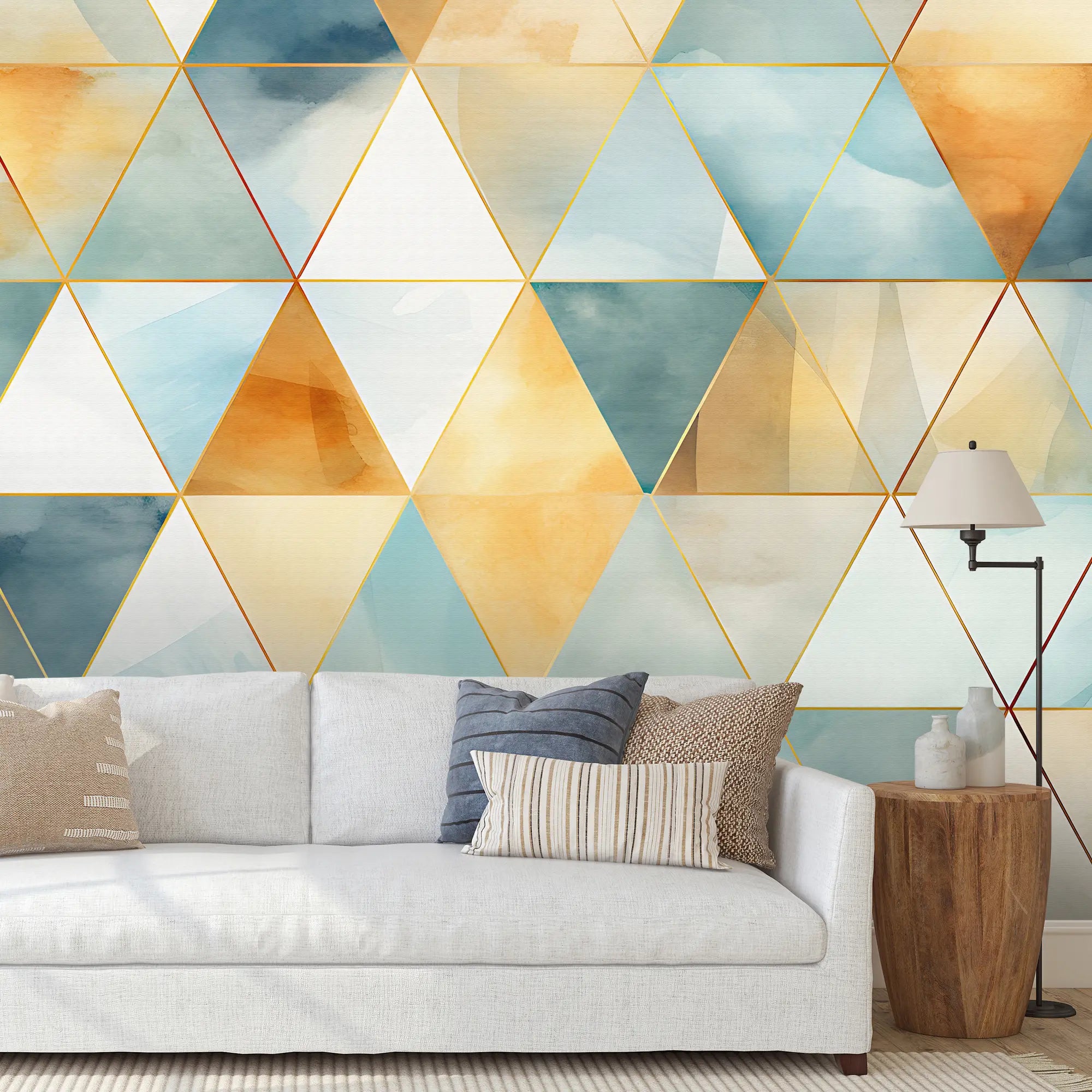 3283 / Watercolor Geometric Wallpaper, Abstract Triangle Wall Mural, Chic Modern Home Decor Accent - Artevella