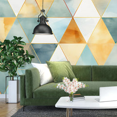 3283 / Watercolor Geometric Wallpaper, Abstract Triangle Wall Mural, Chic Modern Home Decor Accent - Artevella