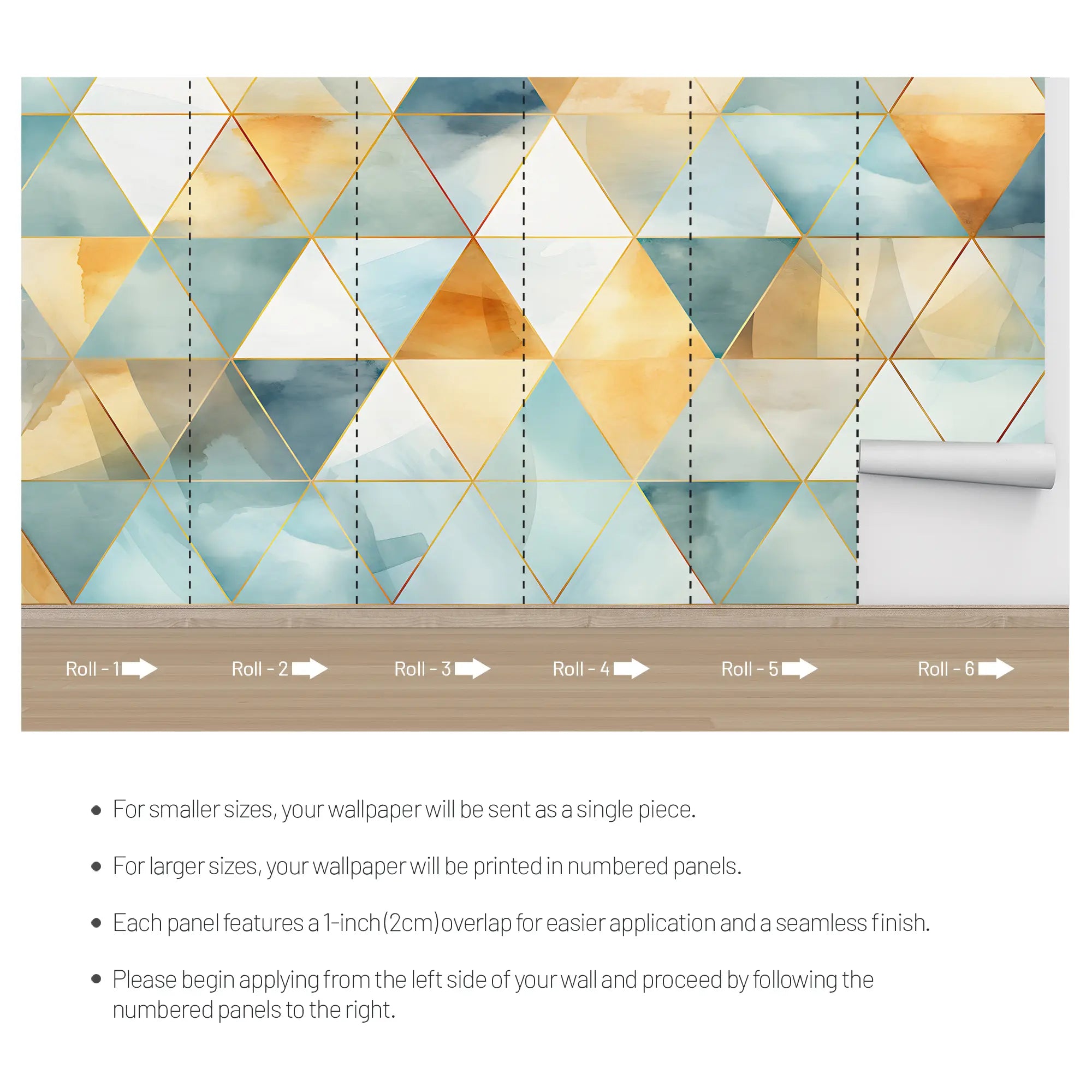 3283 / Watercolor Geometric Wallpaper, Abstract Triangle Wall Mural, Chic Modern Home Decor Accent - Artevella