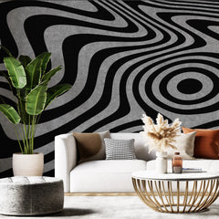 3286 / Abstract Optical Illusion Wallpaper, Modern Wavy Lines Wall Mural, Dynamic Monochrome Home Decor - Artevella