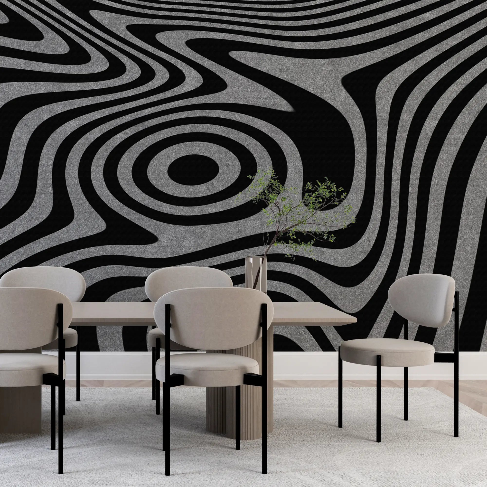 3286 / Abstract Optical Illusion Wallpaper, Modern Wavy Lines Wall Mural, Dynamic Monochrome Home Decor - Artevella