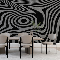 3286 / Abstract Optical Illusion Wallpaper, Modern Wavy Lines Wall Mural, Dynamic Monochrome Home Decor - Artevella