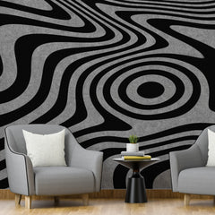 3286 / Abstract Optical Illusion Wallpaper, Modern Wavy Lines Wall Mural, Dynamic Monochrome Home Decor - Artevella