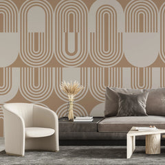 3287 / Retro Geometric Wallpaper, Bold Art Deco Wall Mural, Sophisticated Beige Home Decor - Artevella