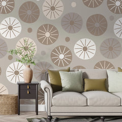 3289 / Mid-Century Modern Floral Wallpaper, Retro Brown and Beige Wall Mural, Geometric Home Decor - Artevella