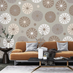 3289 / Mid-Century Modern Floral Wallpaper, Retro Brown and Beige Wall Mural, Geometric Home Decor - Artevella